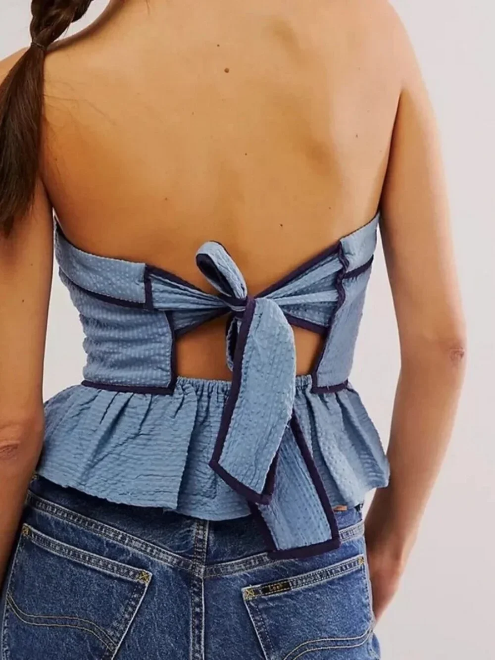 Free People Tara Tube Top Slim Textured Straight-Neck Ruffle Tie S
